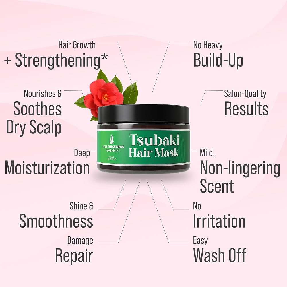 Tsubaki Hair Mask 4oz. Premium Japanese Camellia Oil (Tsubaki) Butter for Moisturizing, Hydrating, Repair & Growth. Camellia Seed Oil Treatment for Dry, Curly, Frizzy, Damaged & Color Treated Hair - Image 2