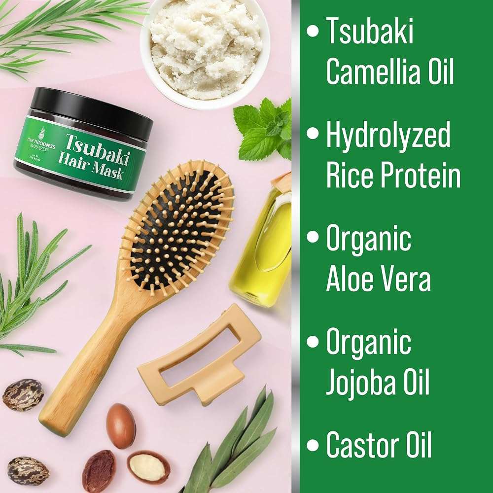 Tsubaki Hair Mask 4oz. Premium Japanese Camellia Oil (Tsubaki) Butter for Moisturizing, Hydrating, Repair & Growth. Camellia Seed Oil Treatment for Dry, Curly, Frizzy, Damaged & Color Treated Hair - Image 3