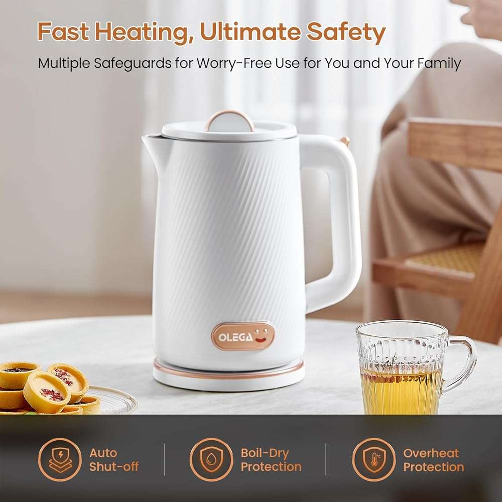 OLEGA Electric Kettle - 1500W Electric Tea Kettle 1.8L Stainless Steel Inner Electric Kettles for Boiling Water Auto Shut Off Boil-Dry Protection Electric Water Kettle for Coffee Tea - Image 3