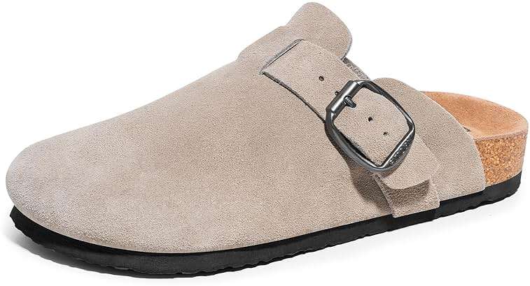 FITORY Mens Suede Clogs with Arch Support,Leather Cork Footed Mules Size 7-14 - Image 1