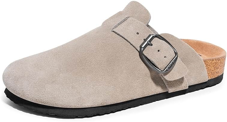 FITORY Mens Suede Clogs with Arch Support,Leather Cork Footed Mules Size 7-14 - Product Image