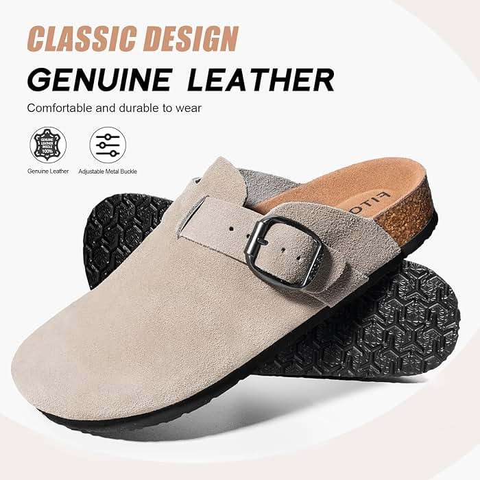 FITORY Mens Suede Clogs with Arch Support,Leather Cork Footed Mules Size 7-14 - Image 2