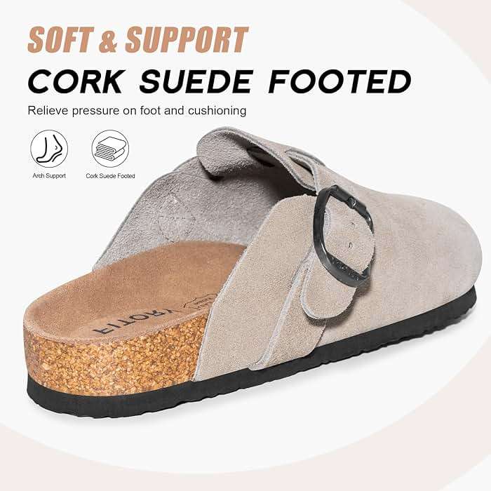 FITORY Mens Suede Clogs with Arch Support,Leather Cork Footed Mules Size 7-14 - Image 3