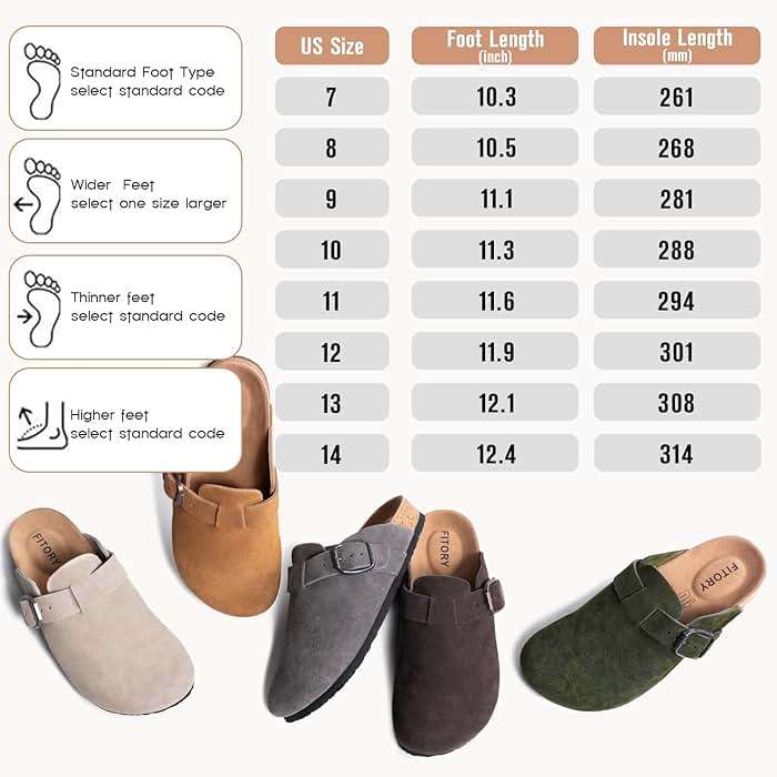 FITORY Mens Suede Clogs with Arch Support,Leather Cork Footed Mules Size 7-14 - Image 6