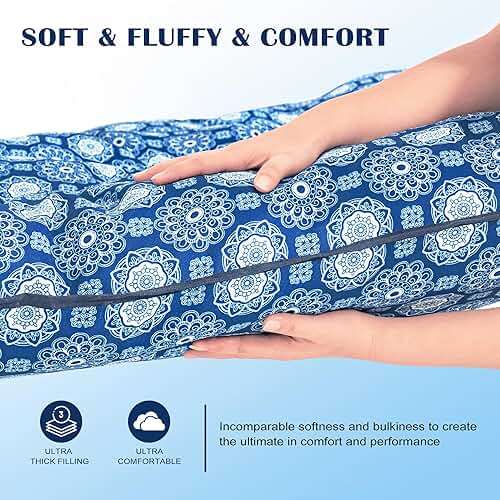 Lazy Daze Hammocks Deluxe 12 FT Tufted Hammock with Soft Detachable Pillow & Side Pocket, Outside Double Curved Aluminium Spreader Hammock, 450 Lbs Capacity for Patio, Blue Floral - Image 3