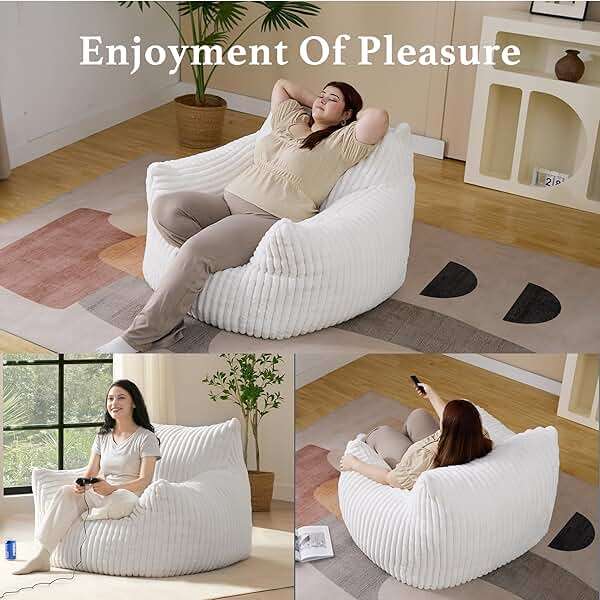 Giant Plush Bean Bag Chair for Adults with Armrests - Oversized Comfy Beige Beanbag Lounge Lazy Floor Sofa Accent Chair for Living Room, Bedroom & Dorm, Cozy Fluffy Single Cloud Mini Couch - Image 7