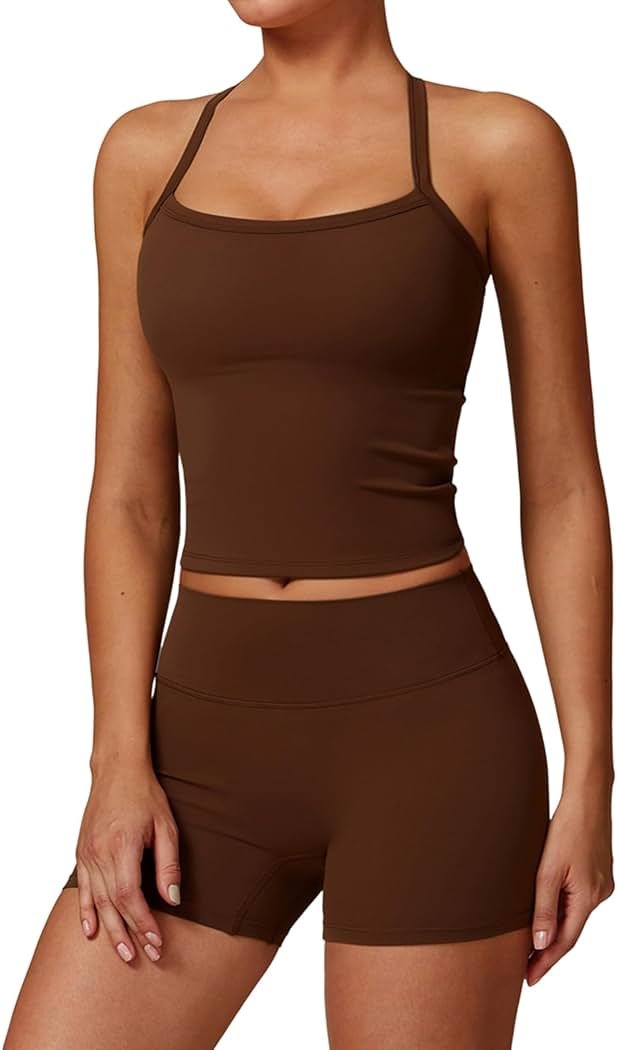 QBGJTD Two Piece Workout Sets For Women Tank Top Matching High Waist Booty Lifting Shorts Gym Yoga Active Wear Outfits - Product Image