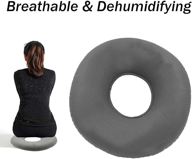 Dogxiong Donuts Pillow for Tailbone Pain Relief, Inflatable Butt Pillow Flocked Fabric Air Pillow for The Home, Office, Ultralight Inflatable Pillow for Hiking, Camping (Gray) - Image 6