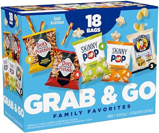 SkinnyPop Family Favorites Variety Pack, Vegan, Original and Dairy Free White Cheddar Popcorn, Dot's and Honey Mustard Pretzels, Pirate's Booty, On-the-Go Snacks, 0.5oz and 1oz Bags (18 Count) - Image 1