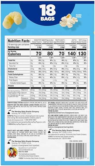 SkinnyPop Family Favorites Variety Pack, Vegan, Original and Dairy Free White Cheddar Popcorn, Dot's and Honey Mustard Pretzels, Pirate's Booty, On-the-Go Snacks, 0.5oz and 1oz Bags (18 Count) - Image 3