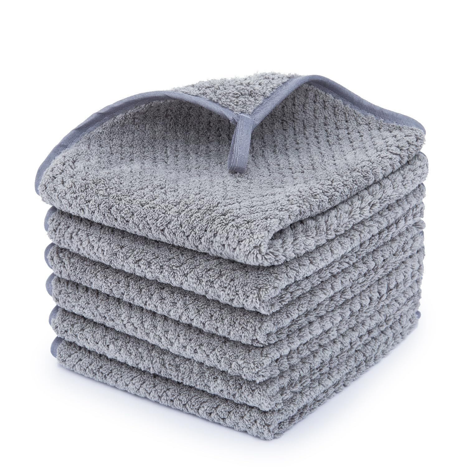 MaopaoBeauty Washcloth Set for Bathroom - Quick Drying - Ultra Soft Microfiber Absorbent Towel for Bath Fitness, Gym, Shower, Hotel, and Spa - 13x13 Inch | Set of 6, Grey - Product Image
