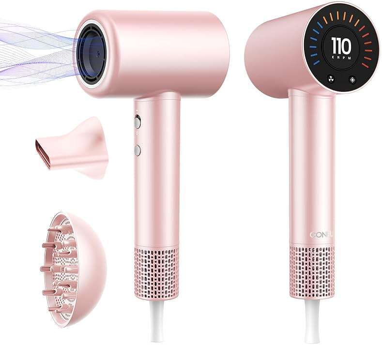 CONFU Hair Dryer, 110000 RPM Fast Drying Blow Dryer with Magnetic Diffuser and Concentrator, Professional Lightweight Ionic Hair Dryer for Women and Men Pink - Image 1