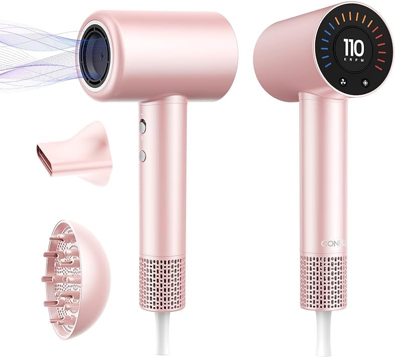 CONFU Hair Dryer, 110000 RPM Fast Drying Blow Dryer with Magnetic Diffuser and Concentrator, Professional Lightweight Ionic Hair Dryer for Women and Men Pink - Product Image