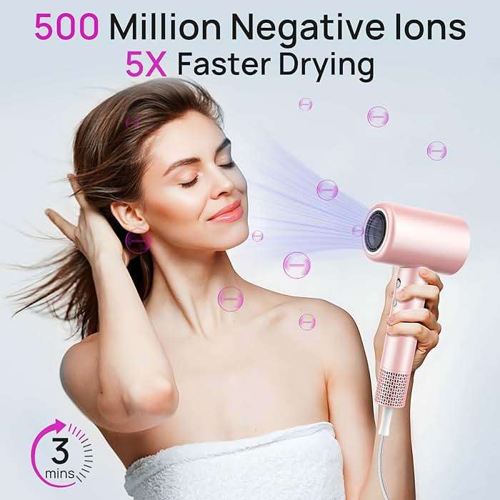 CONFU Hair Dryer, 110000 RPM Fast Drying Blow Dryer with Magnetic Diffuser and Concentrator, Professional Lightweight Ionic Hair Dryer for Women and Men Pink - Image 2