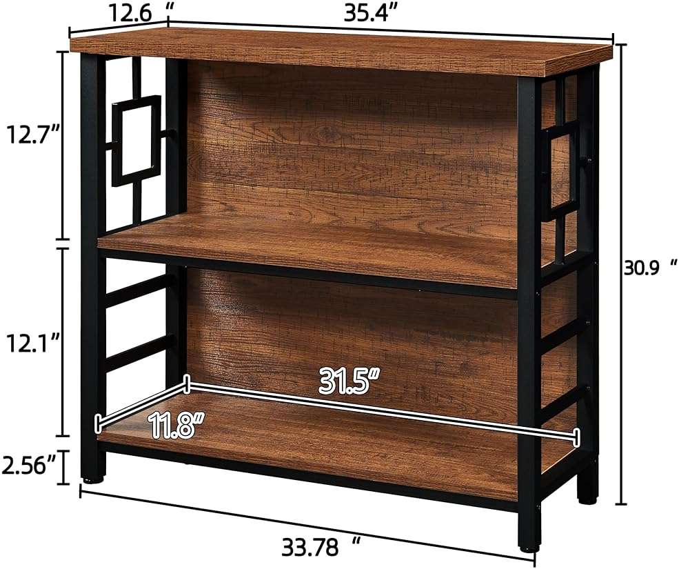 HOMISSUE Book Shelf, 3 Tier Deep Bookshelf with Storage, Engineered Wood and Metal Shelf Bookcase, Low Short Bookcases for Small Space, Living Room, Bedroom, Office, Rustic Brown - Image 2
