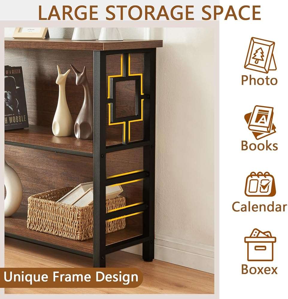 HOMISSUE Book Shelf, 3 Tier Deep Bookshelf with Storage, Engineered Wood and Metal Shelf Bookcase, Low Short Bookcases for Small Space, Living Room, Bedroom, Office, Rustic Brown - Image 4