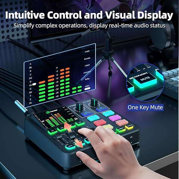 PUPGSIS Gaming Audio Mixer, Audio Interface for PC/Podcast/Streaming, Sound Board with 3.5mm/XLR Mic Input, 48V Phantom Power, Voice Changer, Live Sound Card with DJ Mixer Effects/Bluetooth/4 Channel - Image 6