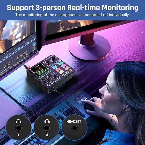 PUPGSIS Gaming Audio Mixer, Audio Interface for PC/Podcast/Streaming, Sound Board with 3.5mm/XLR Mic Input, 48V Phantom Power, Voice Changer, Live Sound Card with DJ Mixer Effects/Bluetooth/4 Channel - Image 9