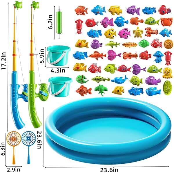 JUKUDAHU Magnet Fishing Toys Game for Kids 3-5 - Floating Fish Toys with Inflatable Kiddie Pool, Bath for Toddlers, Pole Rod Net, Outdoor Party for Boys Girls Kids Age 3 4 5 6 7 8 Year Old - Image 3