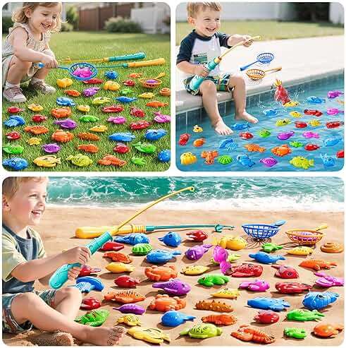 JUKUDAHU Magnet Fishing Toys Game for Kids 3-5 - Floating Fish Toys with Inflatable Kiddie Pool, Bath for Toddlers, Pole Rod Net, Outdoor Party for Boys Girls Kids Age 3 4 5 6 7 8 Year Old - Image 5