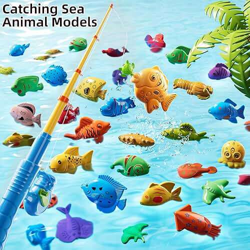 JUKUDAHU Magnet Fishing Toys Game for Kids 3-5 - Floating Fish Toys with Inflatable Kiddie Pool, Bath for Toddlers, Pole Rod Net, Outdoor Party for Boys Girls Kids Age 3 4 5 6 7 8 Year Old - Image 8