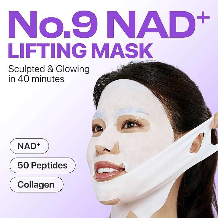 numbuzin No.9 Sheet Mask | NAD+ BIO Lifting-sil Full Face Mask | Improves Jawline, Jowls, Wrinkles, Neck Lines | Peptides, NAD+, Collagen | Skin Firmness | 4 Sheets + Lifting Band - Image 2