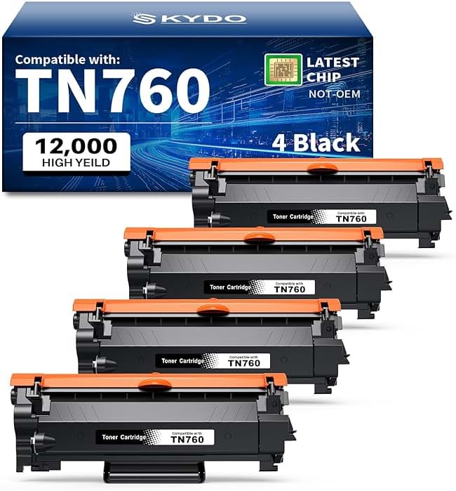 Skydo TN760 Toner Compatible for Brother TN 760 Brother Toner Cartridge TN-760 TN-730 Cartridge Work with MFC-L2710DW MFC-L2750DW HL-L2350DW HL-L2370DW DCP-L2550DW HL-L2395DW Printer 760 (4 Black) - Product Image