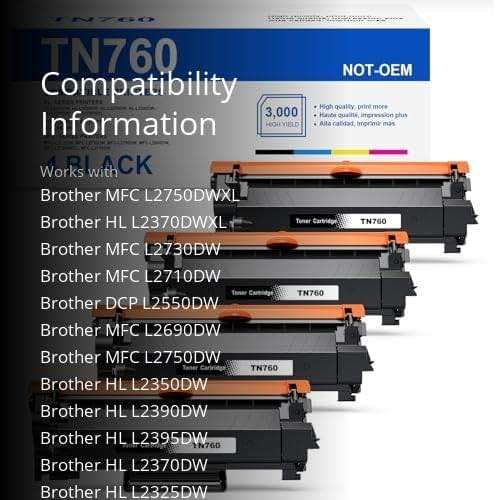 Skydo TN760 Toner Compatible for Brother TN 760 Brother Toner Cartridge TN-760 TN-730 Cartridge Work with MFC-L2710DW MFC-L2750DW HL-L2350DW HL-L2370DW DCP-L2550DW HL-L2395DW Printer 760 (4 Black) - Image 3