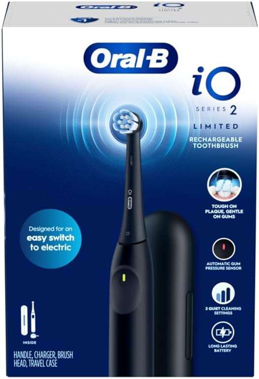 Oral-B iO Series 2 Limited Simple Clean Rechargeable Electric Toothbrush for Adults, Night Black, 3 Modes, Automatic Pressure Sensor for Gum Care, Travel Case - Image 12