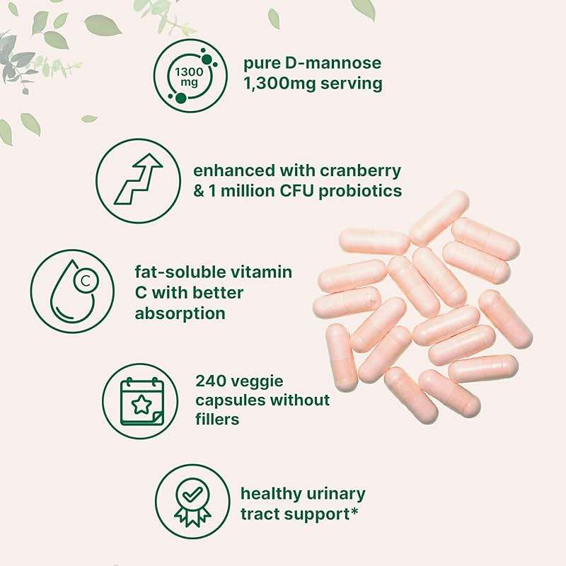 Pure D Mannose 1,300mg with Cranberry & Probiotics, 240 Veggie Capsules | Urinary Tract Health for Women | Plus 1 Million CFU Probiotics Blend & High Absorption Vitamin C | Filler Free, Non-GMO - Image 3
