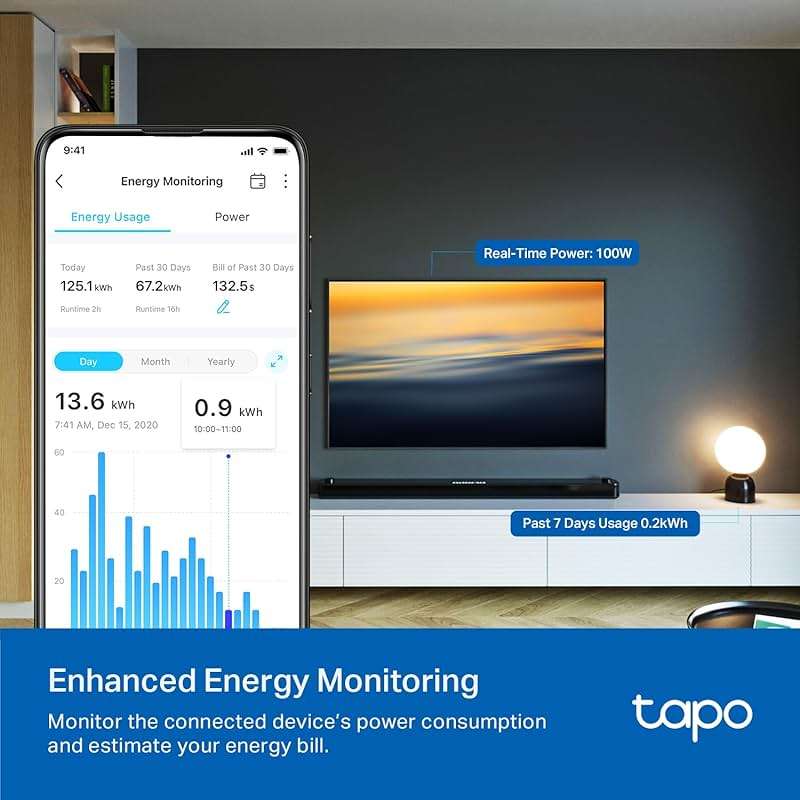 Tapo Smart Plug, Wi-Fi in-Wall Outlet, Matter Compatible, Energy Monitoring, 15A/1800W Max, Works with Alexa, Apple Home, Google Home, SmartThings, Voice/Remote Control, ETL Certified - Tapo P210M - Image 4