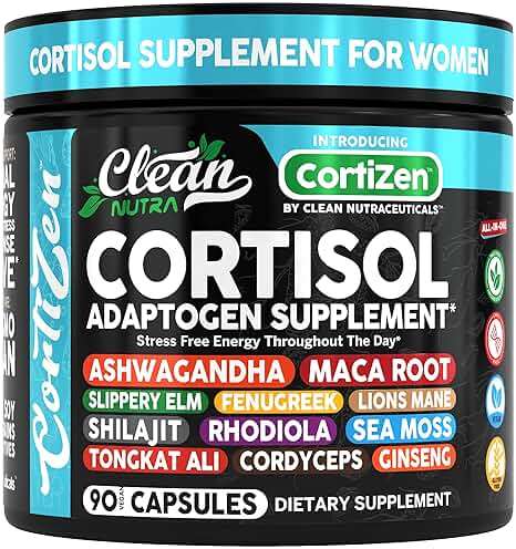 Clean Nutra Cortisol Supplements For Women | Maca Root Ashwagandha Cortisol Detox Manager Reducer + Slippery Elm Fenugreek Lions Mane Shilajit Rhodiola Sea Moss Tongkat Ali Cordyceps Ginseng Beet Root - Image 1