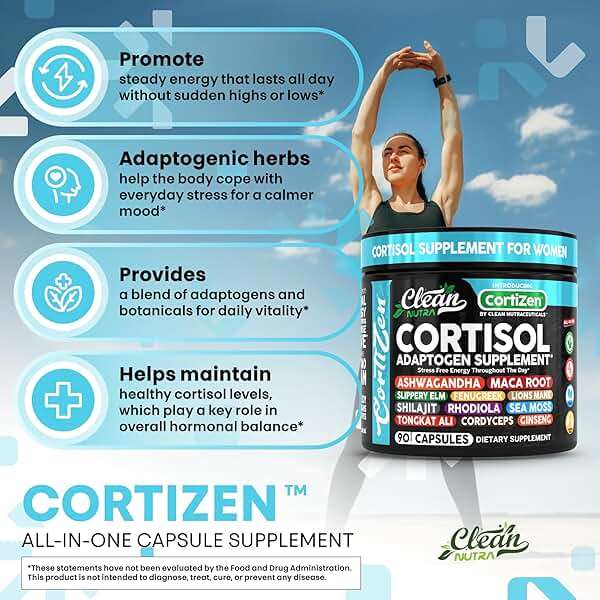 Clean Nutra Cortisol Supplements For Women | Maca Root Ashwagandha Cortisol Detox Manager Reducer + Slippery Elm Fenugreek Lions Mane Shilajit Rhodiola Sea Moss Tongkat Ali Cordyceps Ginseng Beet Root - Image 5