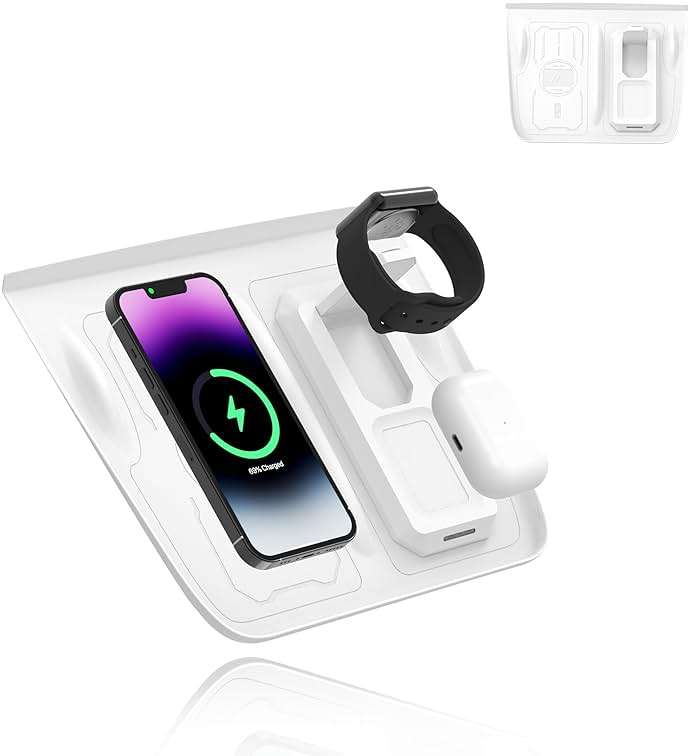 Fannasi 3-in-1 Wireless Charging Silicone Mat for Tesla Model Y&Model 3(2021-2023) Accessories, Anti-Slip Fast Charging Pad Compatible with Smartphones, AirPods, and Smartwatches (White) - Image 4