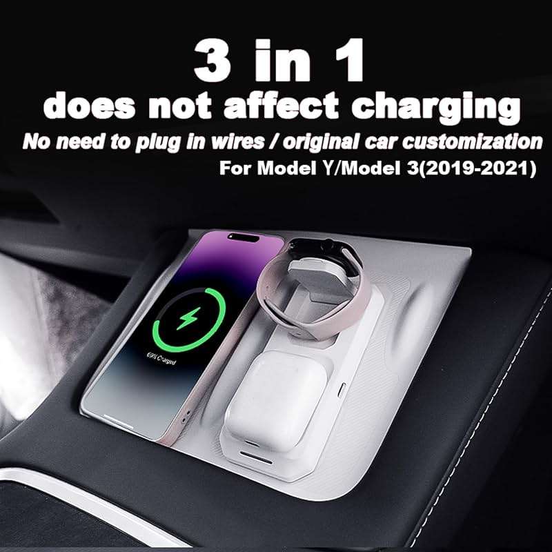 Fannasi 3-in-1 Wireless Charging Silicone Mat for Tesla Model Y&Model 3(2021-2023) Accessories, Anti-Slip Fast Charging Pad Compatible with Smartphones, AirPods, and Smartwatches (White) - Image 6