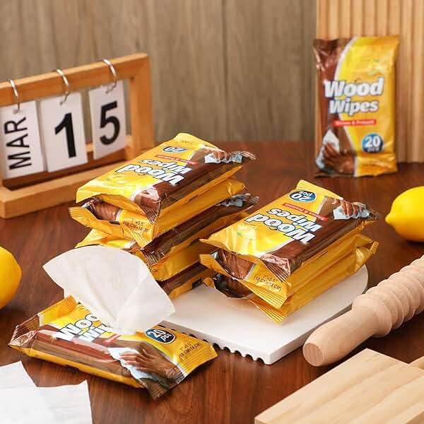 Heigble 12 Pcs Care Wood Surfaces Wipes 240 Count Furniture Polish Cleaner Shines and Protects Wipe Lemon Scent Floor Wipes for Kitchen Bathroom Furniture Wood Floors Cabinet Cleaning - Image 4