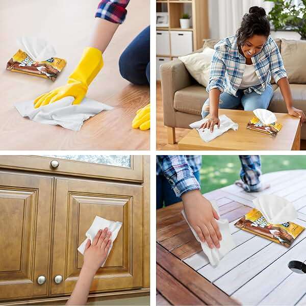 Heigble 12 Pcs Care Wood Surfaces Wipes 240 Count Furniture Polish Cleaner Shines and Protects Wipe Lemon Scent Floor Wipes for Kitchen Bathroom Furniture Wood Floors Cabinet Cleaning - Image 6