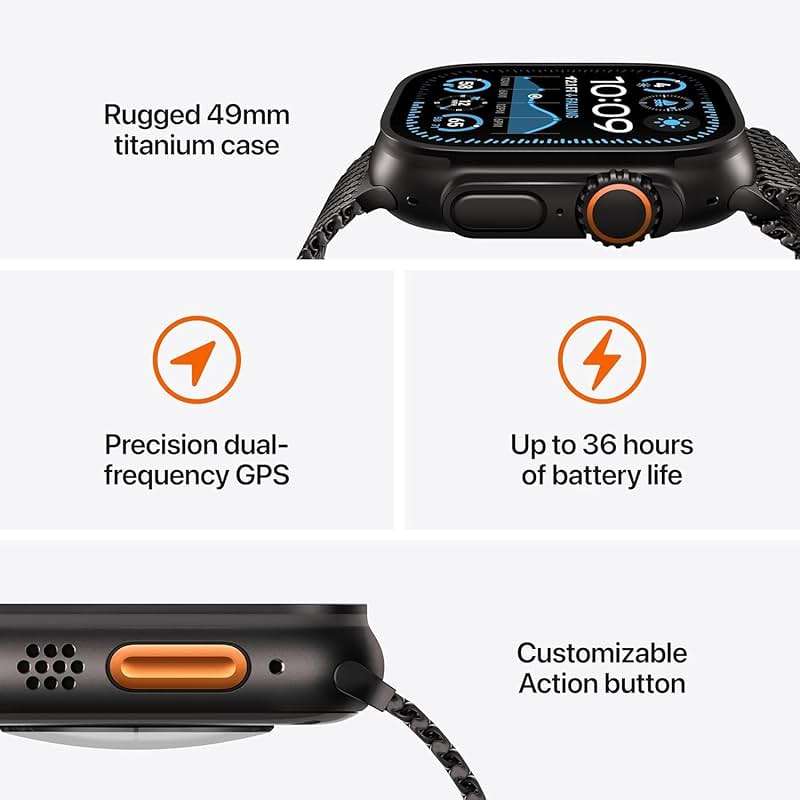 Apple Watch Ultra 2 (GPS + Cellular, 49MM) - Black Titanium Case with Black Ocean Band (Renewed) - Image 4