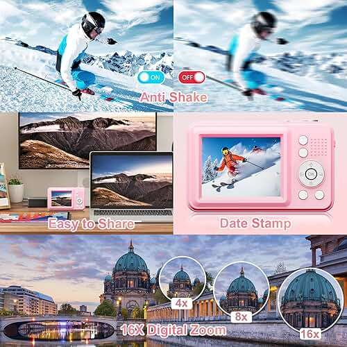 Digital Camera with 32GB Card,48MP Compact Portable Small Point Shoot Camera,FHD 1080P Point and Shoot Digital Cameras with 16X Zoom,for Boys Girls Teens Gifts - Image 4