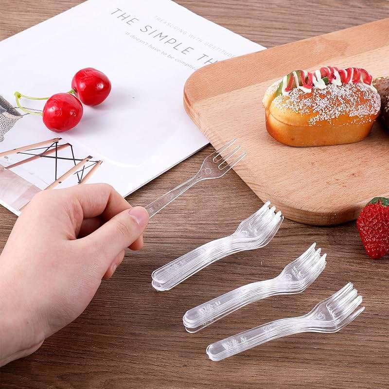 500 Pcs Plastic Disposable Forks Clear Small Dessert Forks 3.94 x 0.59 Inch Tiny Plastic Appetizer Forks Mini Cocktail Forks Tasting Forks for Fruit Dessert Cakes Party Serving Supplies - Image 2