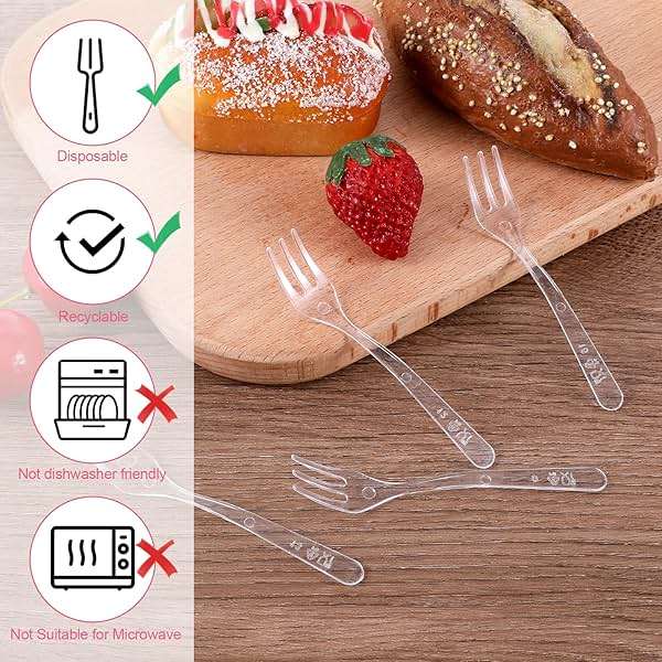 500 Pcs Plastic Disposable Forks Clear Small Dessert Forks 3.94 x 0.59 Inch Tiny Plastic Appetizer Forks Mini Cocktail Forks Tasting Forks for Fruit Dessert Cakes Party Serving Supplies - Image 4