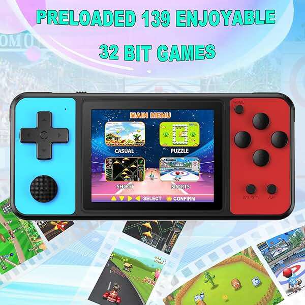 KAVOYI 32 Bit Handheld Games for Kids Built-in 139 Video Games,3.0" IPS Screen Rechargeable Portable Arcade Gaming Player,Electronic Toys for Boys Girls Birthday Xmas Gift Blue-Red - Image 2