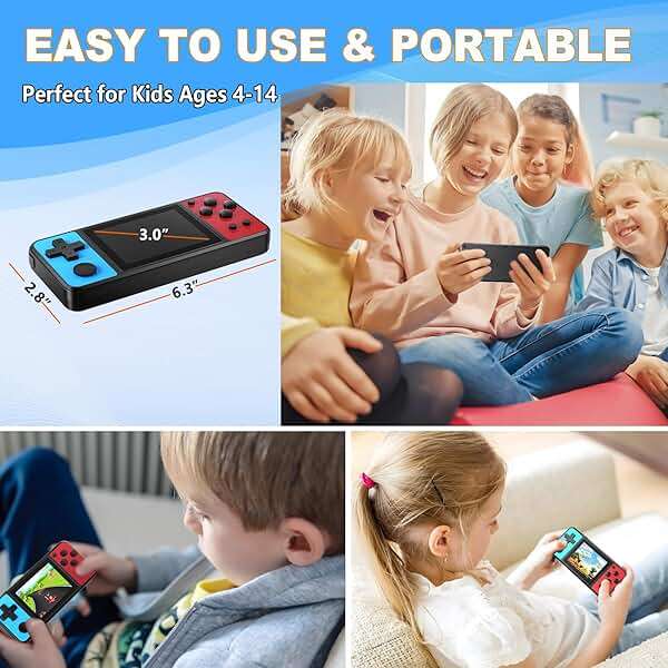KAVOYI 32 Bit Handheld Games for Kids Built-in 139 Video Games,3.0" IPS Screen Rechargeable Portable Arcade Gaming Player,Electronic Toys for Boys Girls Birthday Xmas Gift Blue-Red - Image 6