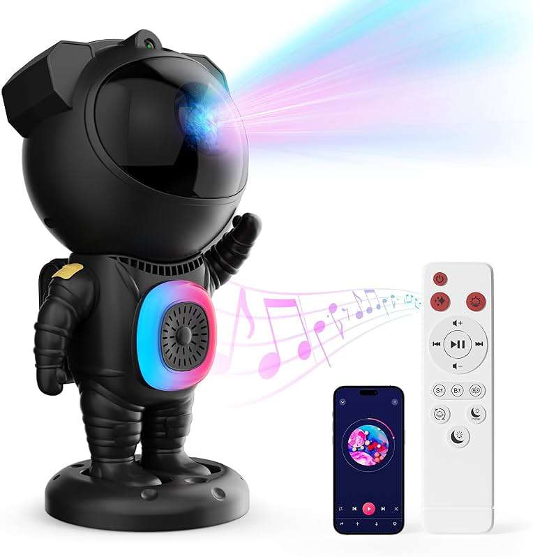 Astronaut Galaxy Projector,Space Projector,with Bluetooth Speaker and Remote Control,360° Adjustable Angle,Spaceman Star Kids Night Light, for Bedroom Ceiling Adult Birthday Valentine's Day (Black) - Image 1