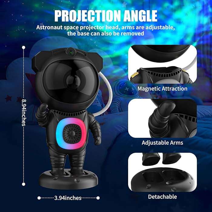 Astronaut Galaxy Projector,Space Projector,with Bluetooth Speaker and Remote Control,360° Adjustable Angle,Spaceman Star Kids Night Light, for Bedroom Ceiling Adult Birthday Valentine's Day (Black) - Image 4