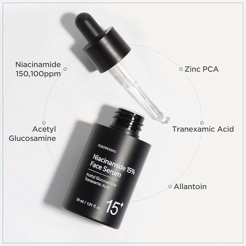 TOSOWOONG Niacinamide 15% Face Serum, 150,100ppm Niacinamide, Tranexamic acid, Dark Spot Corrector, Glass Skin, Radiant Complexion, Pore Minimizer, Even Skin Tone, Korean Skin Care, 30ml, 1.01 fl.oz. - Image 4