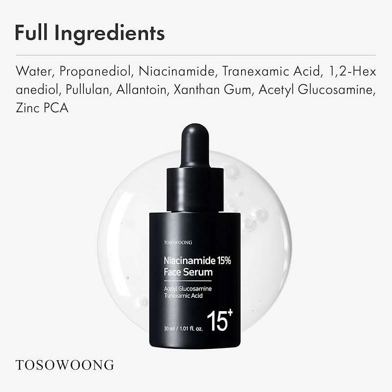 TOSOWOONG Niacinamide 15% Face Serum, 150,100ppm Niacinamide, Tranexamic acid, Dark Spot Corrector, Glass Skin, Radiant Complexion, Pore Minimizer, Even Skin Tone, Korean Skin Care, 30ml, 1.01 fl.oz. - Image 6