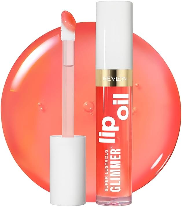 REVLON Super Lustrous Glimmer Lip Oil, Moisturizing & Tinted, Shiny Finish, Made with Plant-Based Squalane, 002 Miss Coral, 0.13 fl oz - Product Image