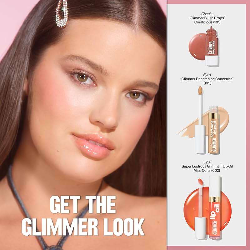 REVLON Super Lustrous Glimmer Lip Oil, Moisturizing & Tinted, Shiny Finish, Made with Plant-Based Squalane, 002 Miss Coral, 0.13 fl oz - Image 11
