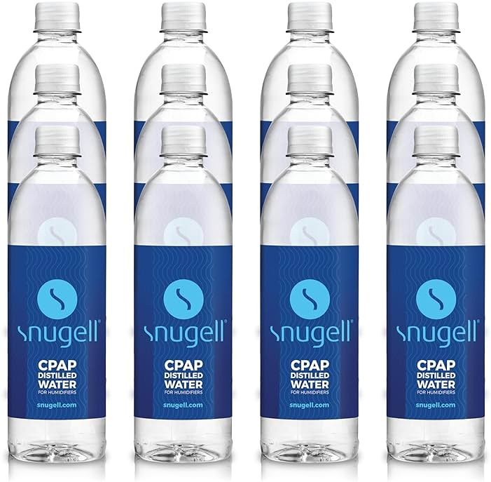 Snugell Bottled Distilled Water for CPAP Machines (12-Pack, 20 oz Each) – Ultra-Pure, BPA-Free, Travel-Friendly, and Convenient – Up to 24 Days Supply – Clean, Refreshing, Multi-Use – Made in the USA - Product Image
